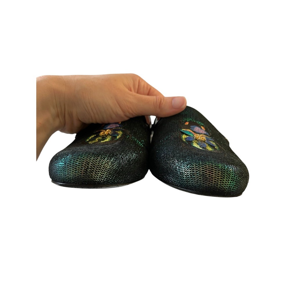 TORY BURCH Cailyn Holographic Scarab Beetle Iridescent Embroidered Loafer Flats - Picture 5 of 12